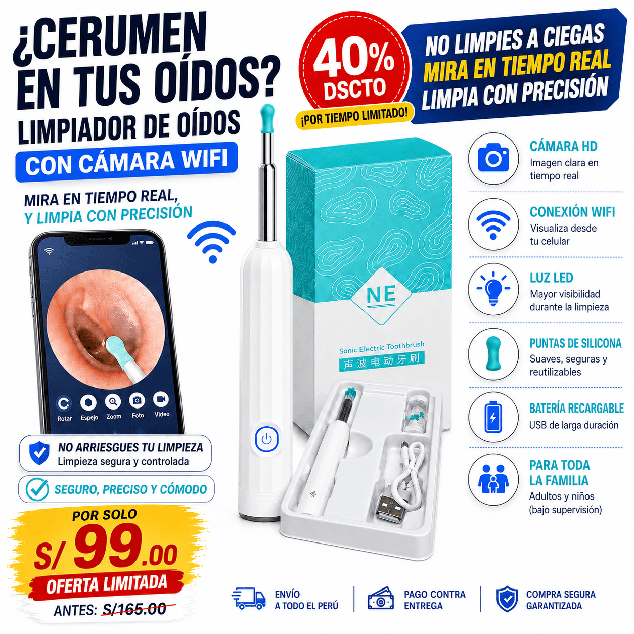 Limpiador de Oidos Con Camara Wifi